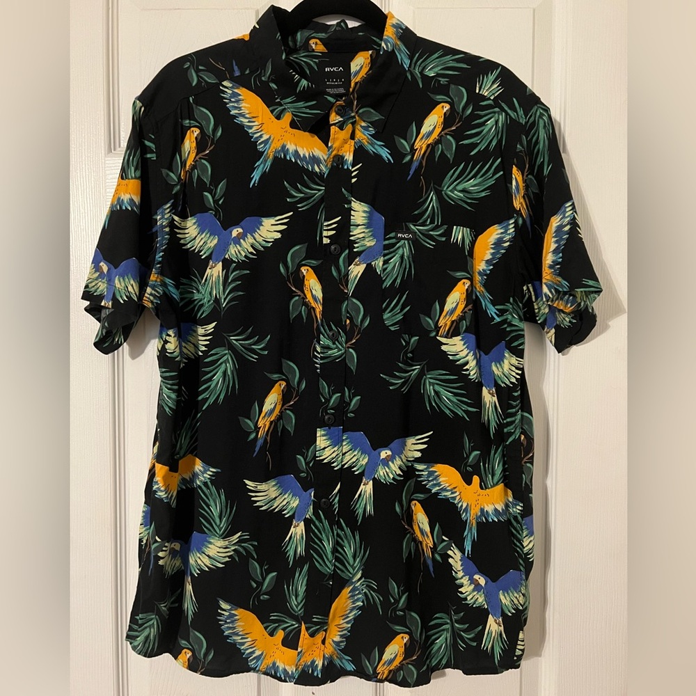 RVCA Tropical Bird Print Short Sleeve Shirt - Black and Green - Picture 7 of 9